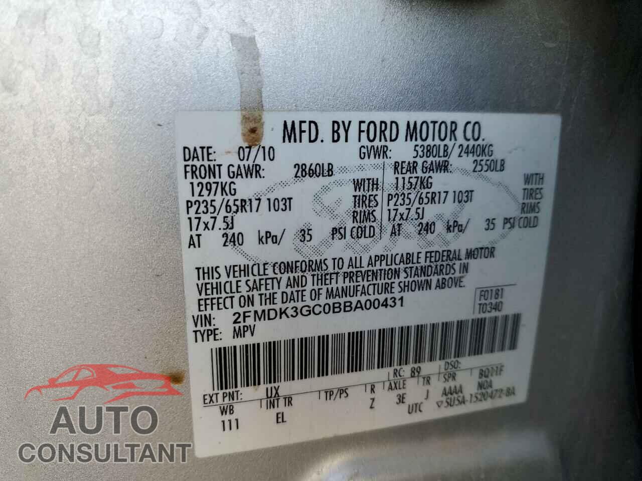 FORD EDGE 2011 - 2FMDK3GC0BBA00431