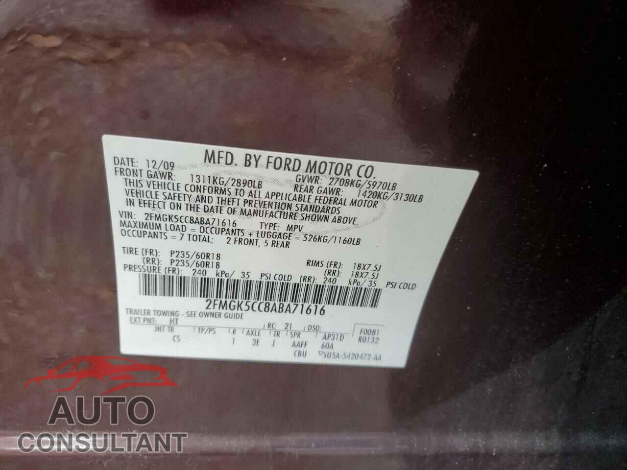 FORD FLEX 2010 - 2FMGK5CC8ABA71616