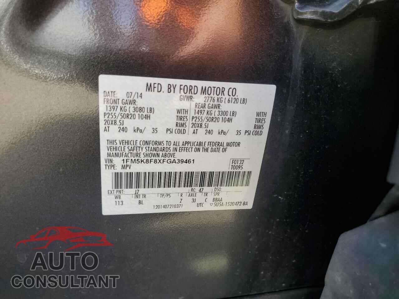 FORD EXPLORER 2015 - 1FM5K8F8XFGA39461