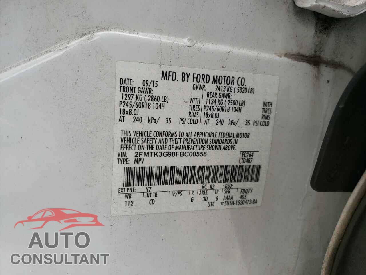 FORD EDGE 2015 - 2FMTK3G98FBC00558