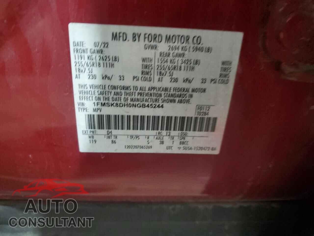 FORD EXPLORER 2022 - 1FMSK8DH0NGB45244