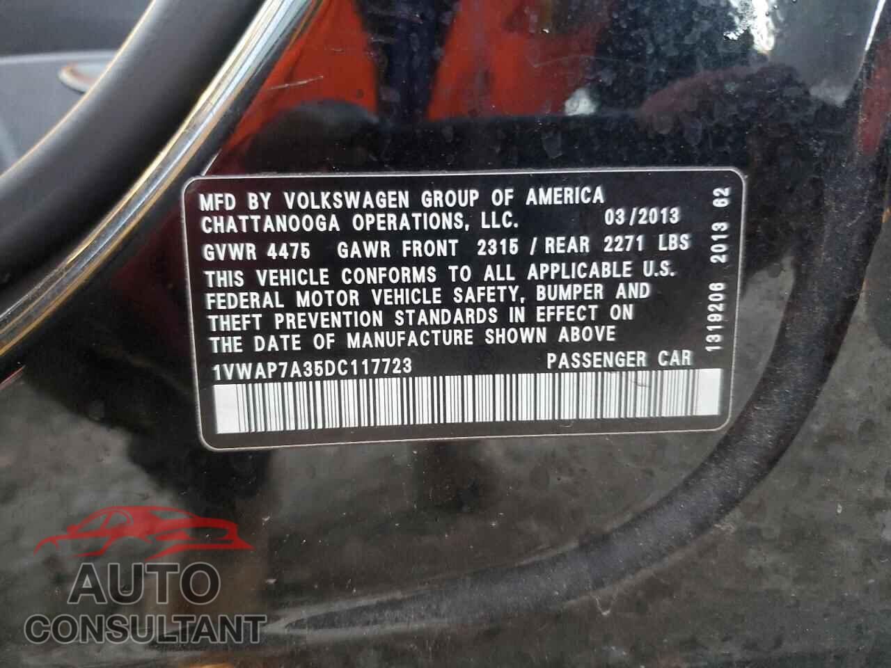 VOLKSWAGEN PASSAT 2013 - 1VWAP7A35DC117723