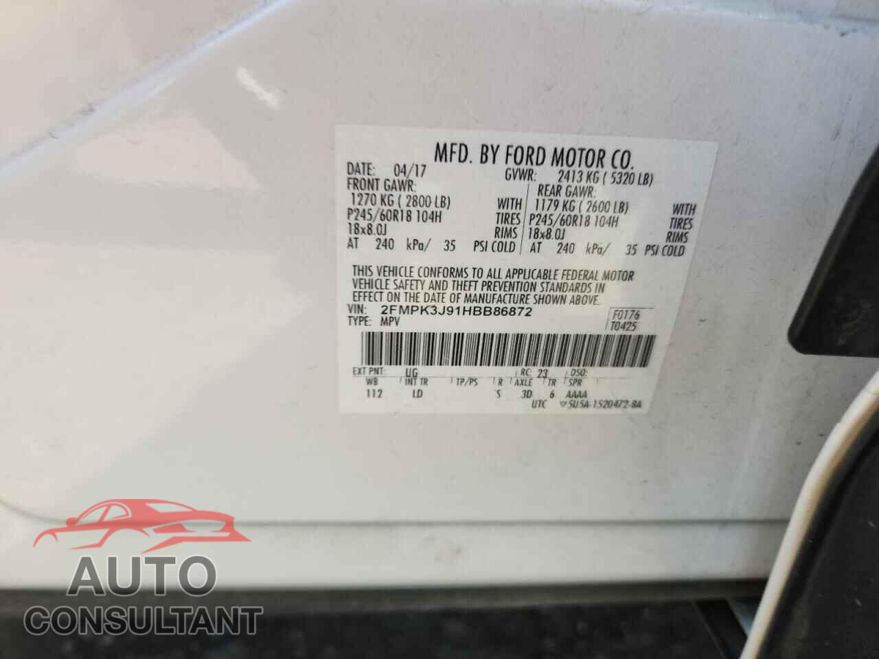 FORD EDGE 2017 - 2FMPK3J91HBB86872