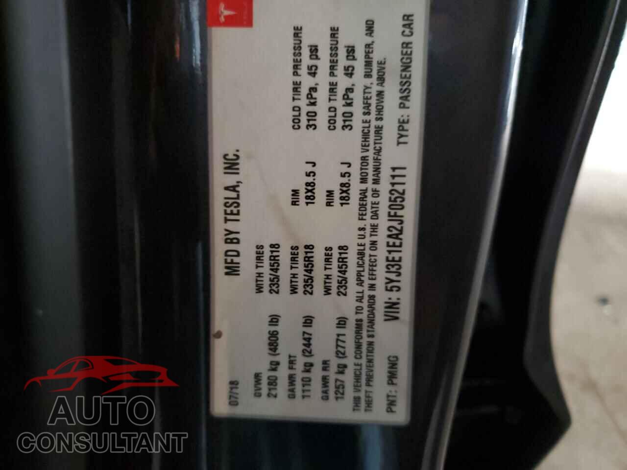 TESLA MODEL 3 2018 - 5YJ3E1EA2JF052111