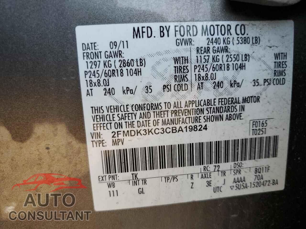 FORD EDGE 2012 - 2FMDK3KC3CBA19824
