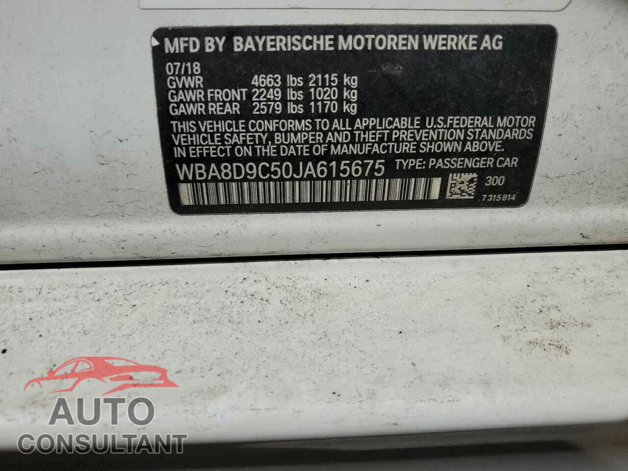 BMW 3 SERIES 2018 - WBA8D9C50JA615675