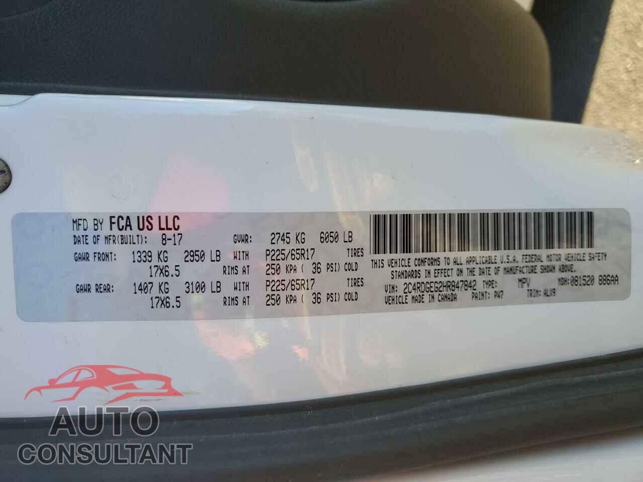DODGE CARAVAN 2017 - 2C4RDGEG2HR847842
