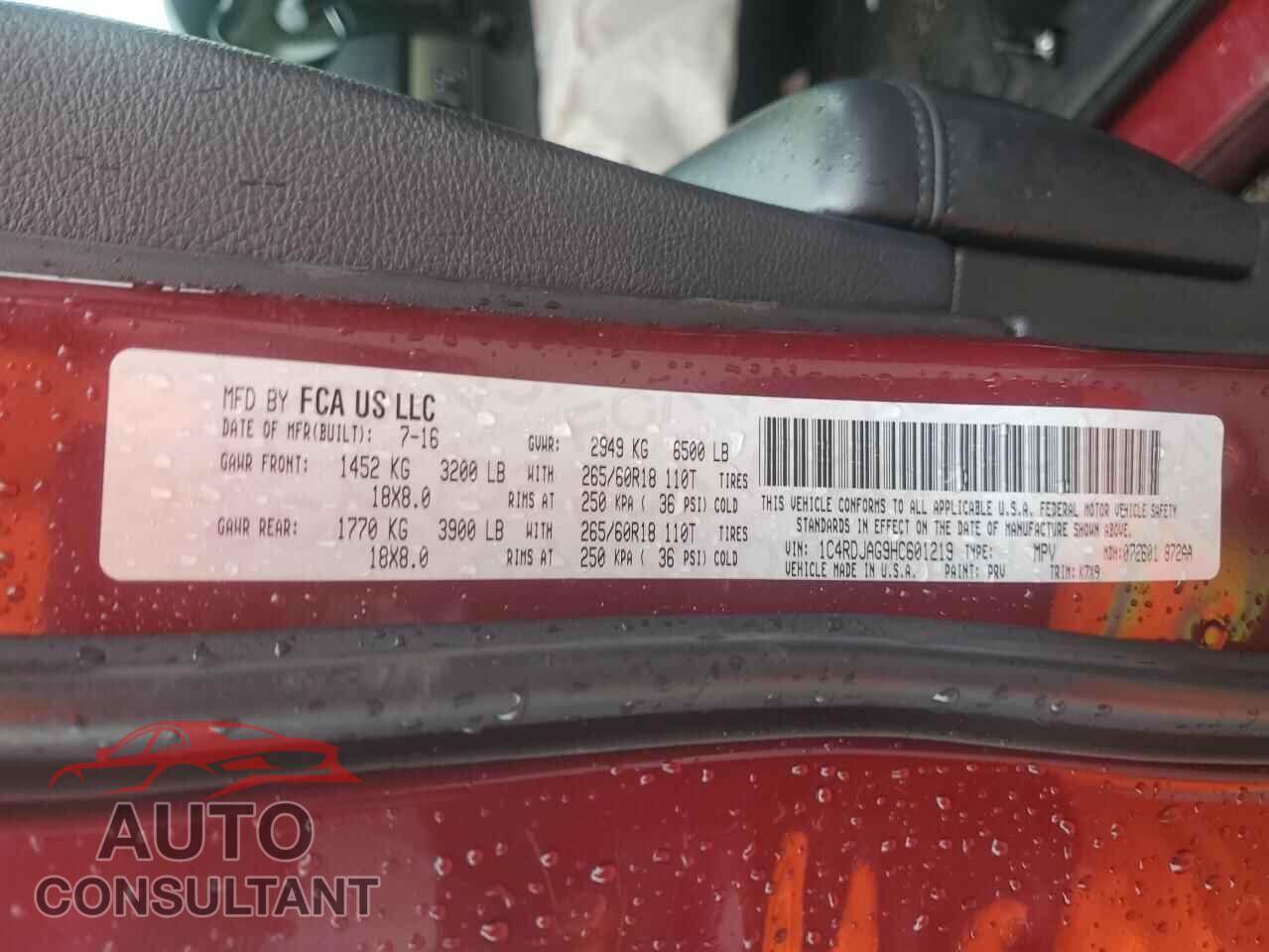 DODGE DURANGO 2017 - 1C4RDJAG9HC601219