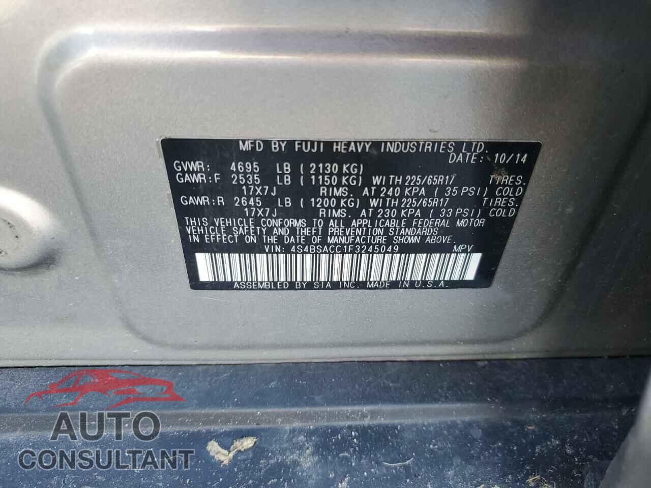 SUBARU OUTBACK 2015 - 4S4BSACC1F3245049