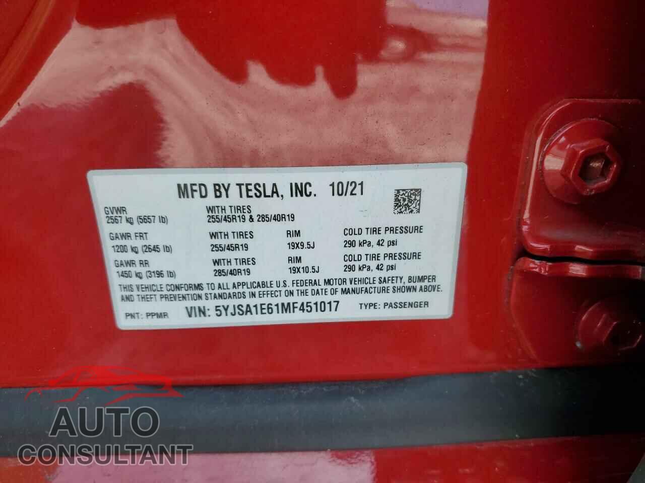 TESLA MODEL S 2021 - 5YJSA1E61MF451017