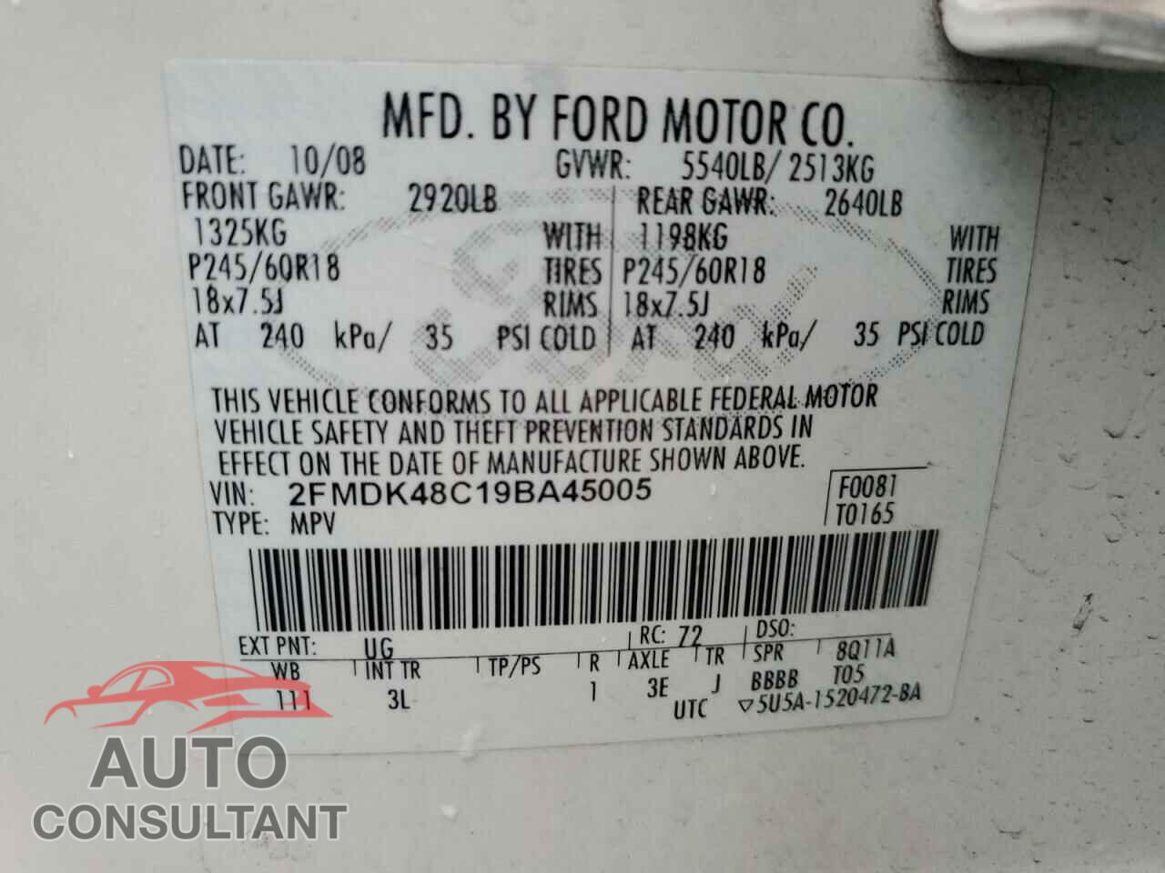 FORD EDGE 2009 - 2FMDK48C19BA45005