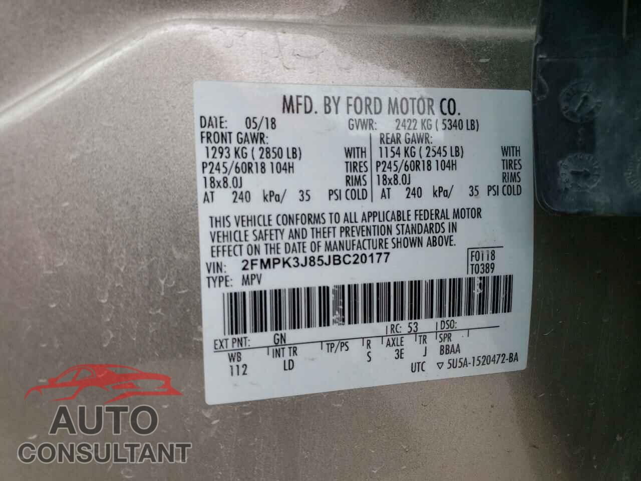 FORD EDGE 2018 - 2FMPK3J85JBC20177