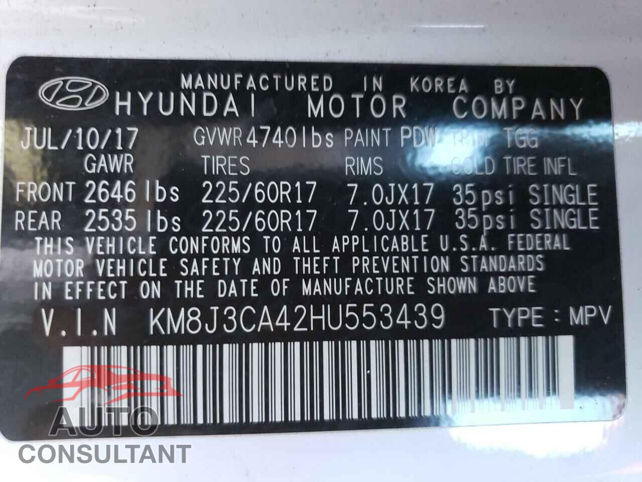 HYUNDAI TUCSON 2017 - KM8J3CA42HU553439
