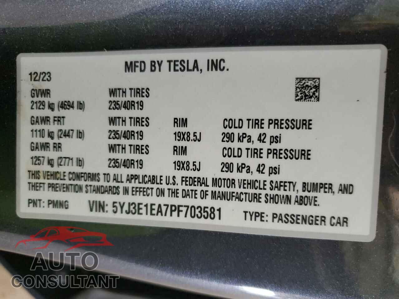 TESLA MODEL 3 2023 - 5YJ3E1EA7PF703581
