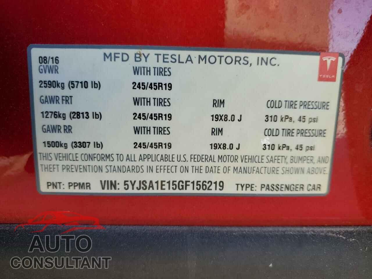 TESLA MODEL S 2016 - 5YJSA1E15GF156219