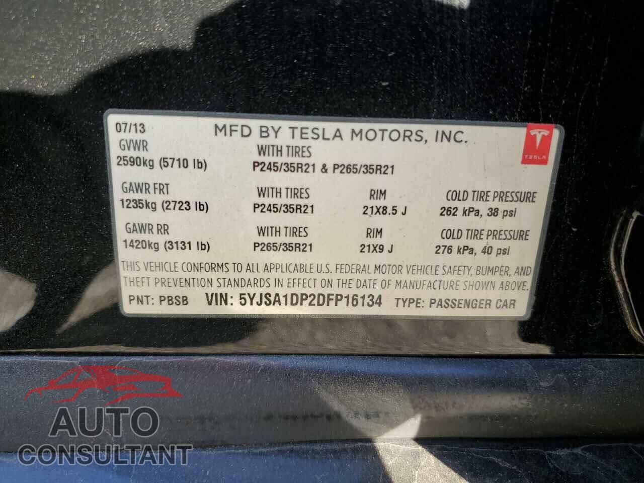 TESLA MODEL S 2013 - 5YJSA1DP2DFP16134