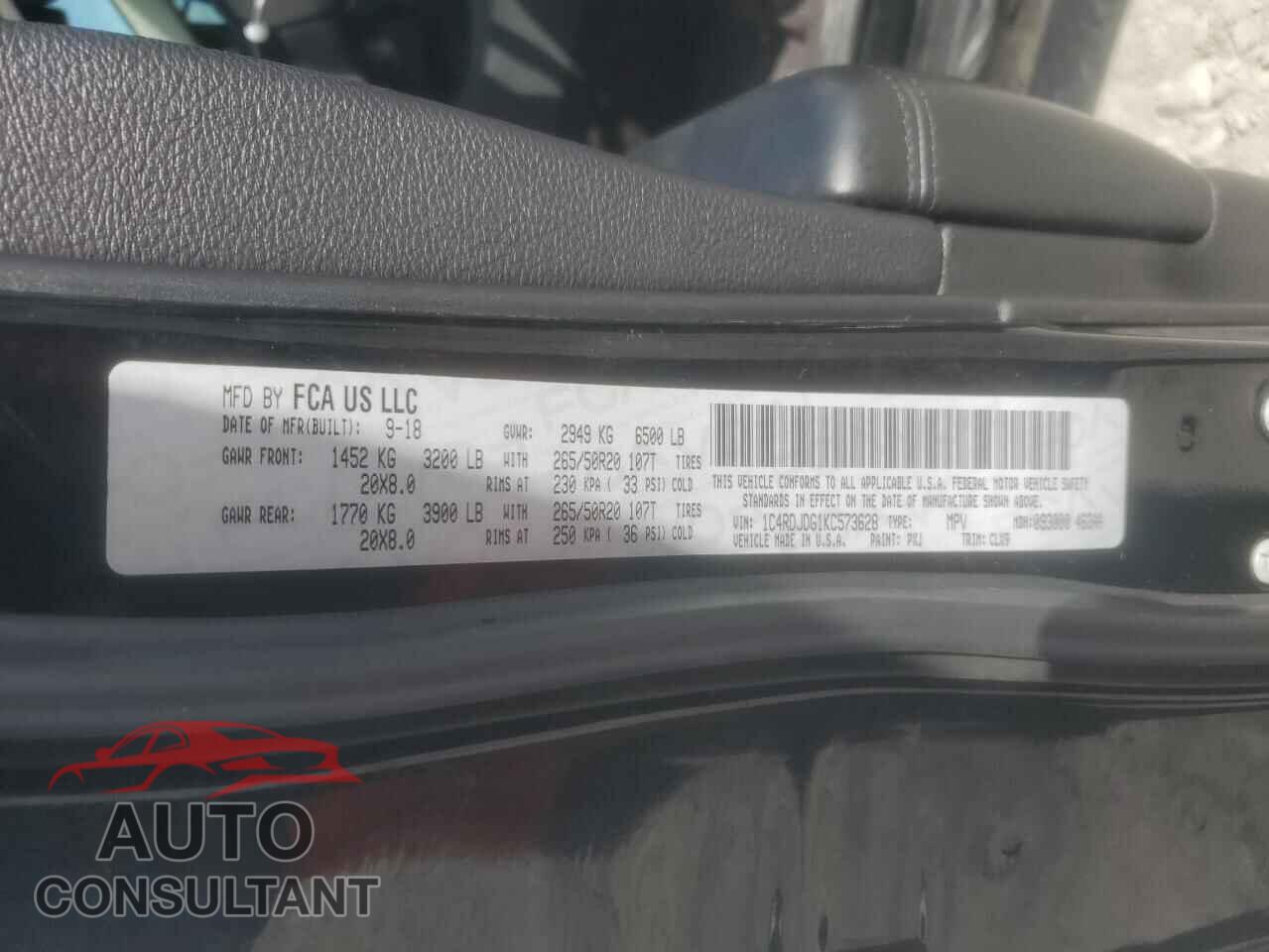 DODGE DURANGO 2019 - 1C4RDJDG1KC573628
