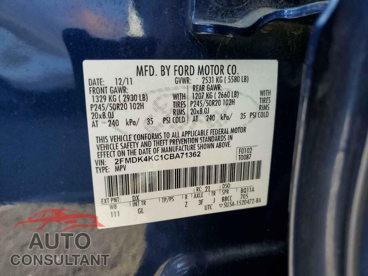 FORD EDGE 2012 - 2FMDK4KC1CBA71362