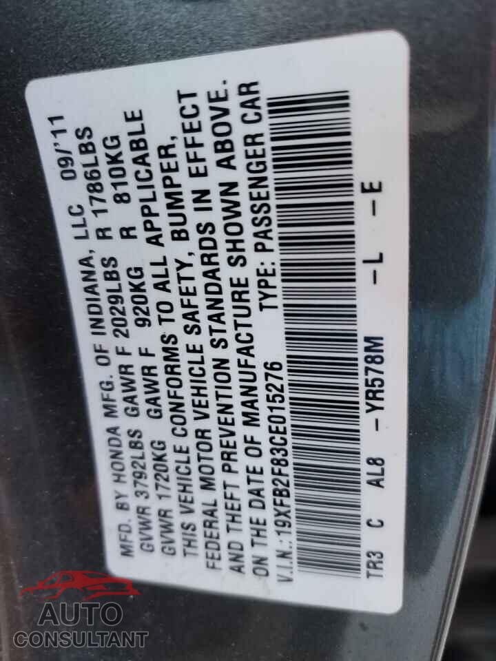 HONDA CIVIC 2012 - 19XFB2F83CE015276