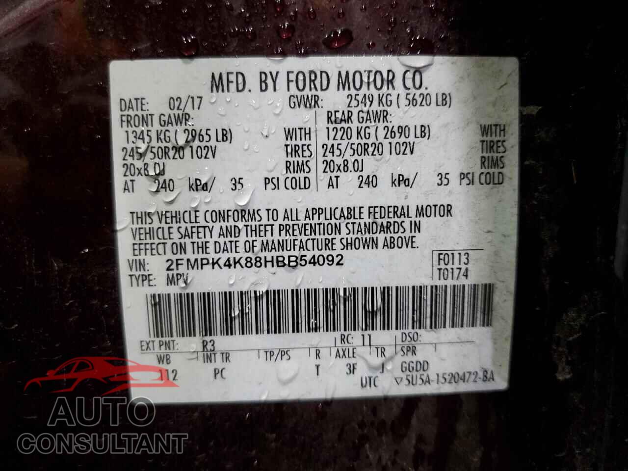 FORD EDGE 2017 - 2FMPK4K88HBB54092