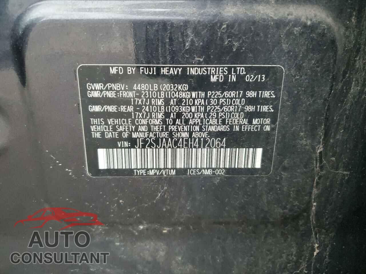 SUBARU FORESTER 2014 - JF2SJAAC4EH412064
