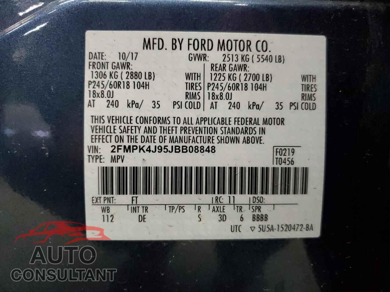 FORD EDGE 2018 - 2FMPK4J95JBB08848