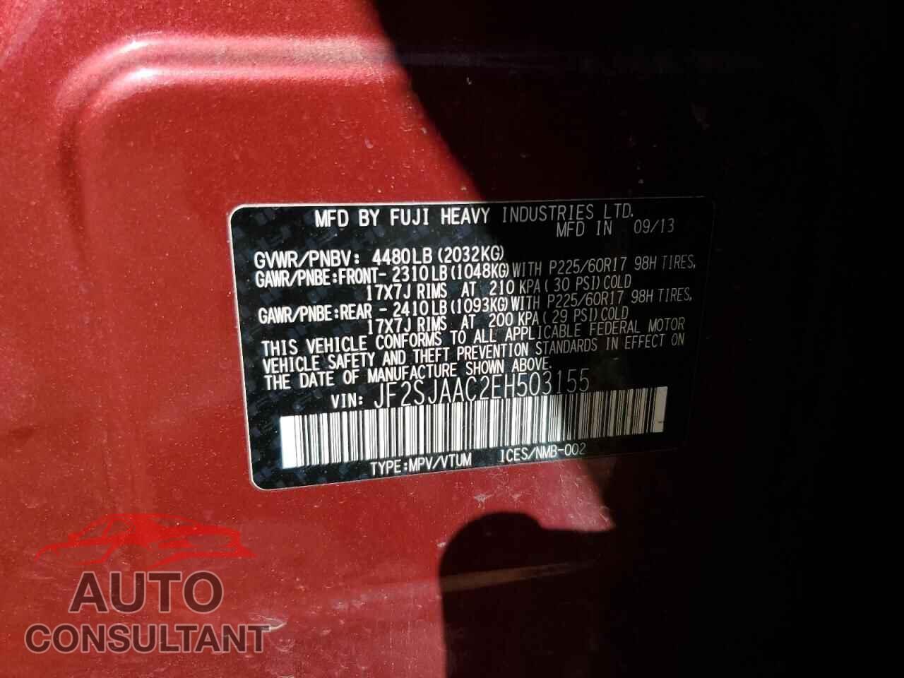 SUBARU FORESTER 2014 - JF2SJAAC2EH503155