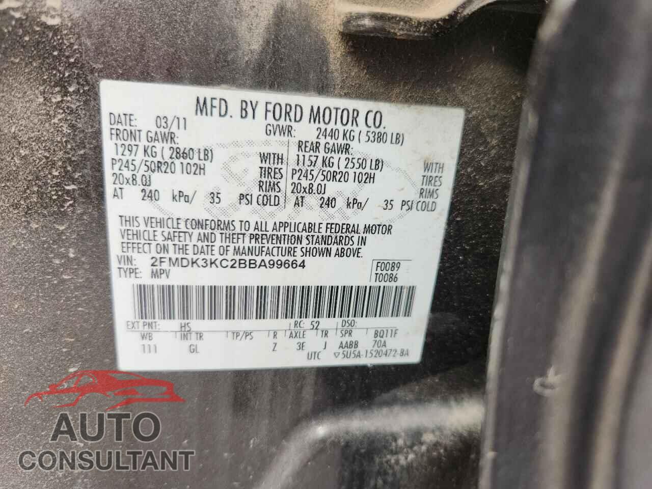 FORD EDGE 2011 - 2FMDK3KC2BBA99664