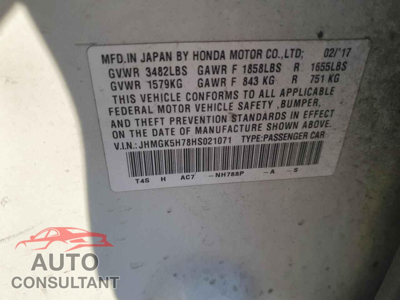 HONDA FIT 2017 - JHMGK5H78HS021071
