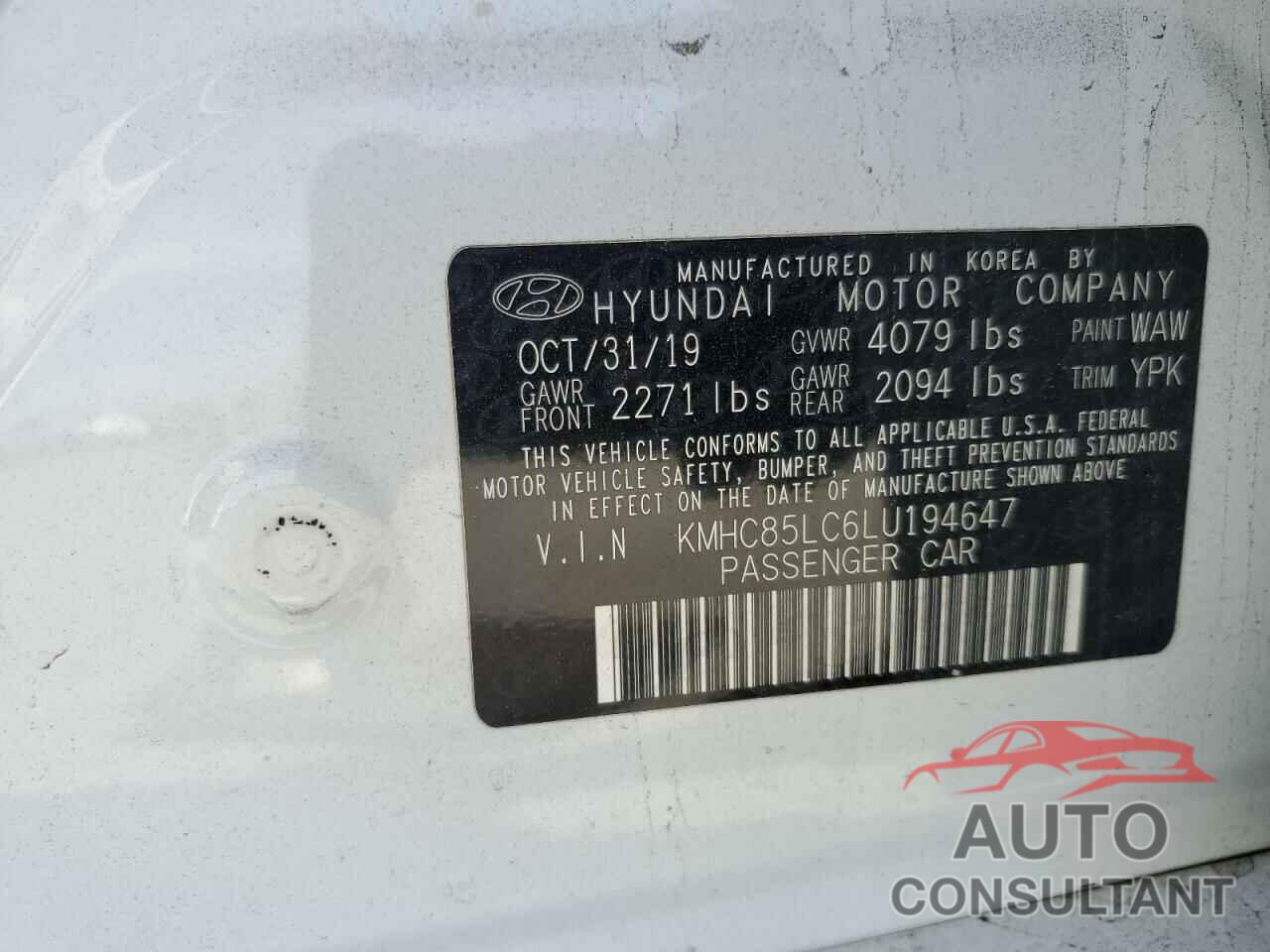 HYUNDAI IONIQ 2020 - KMHC85LC6LU194647