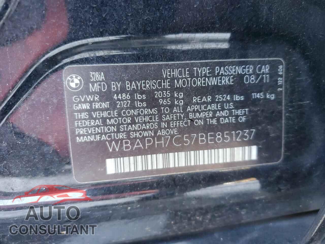 BMW 3 SERIES 2011 - WBAPH7C57BE851237