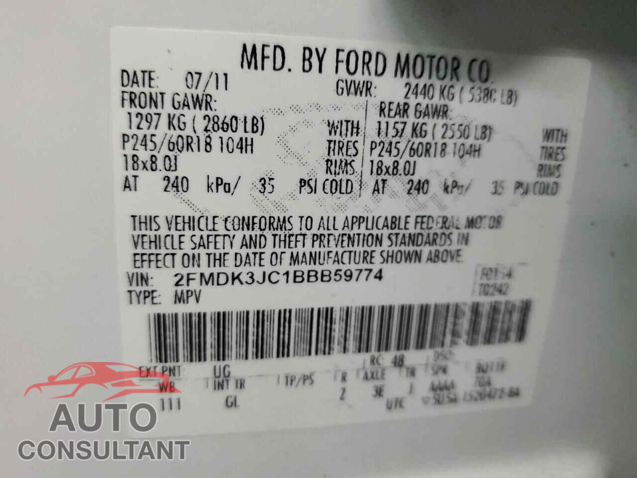 FORD EDGE 2011 - 2FMDK3JC1BBB59774