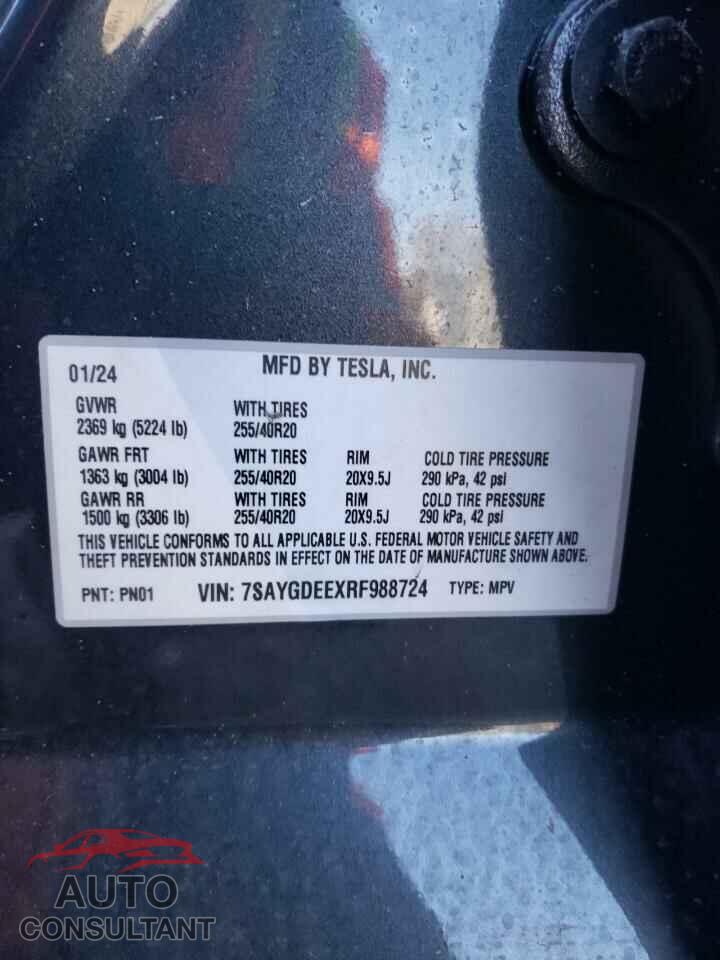 TESLA MODEL Y 2024 - 7SAYGDEEXRF988724