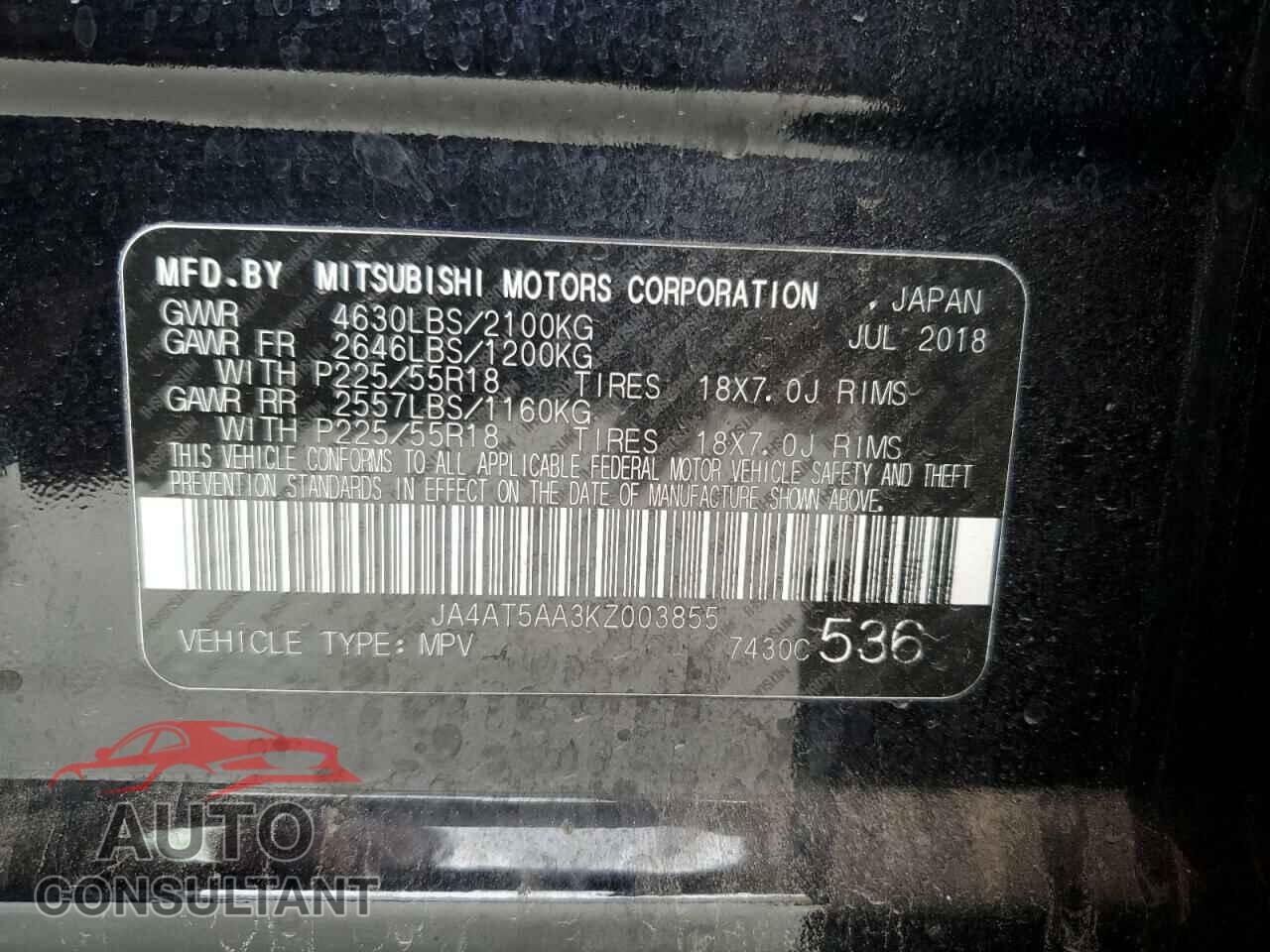 MITSUBISHI ECLIPSE 2019 - JA4AT5AA3KZ003855