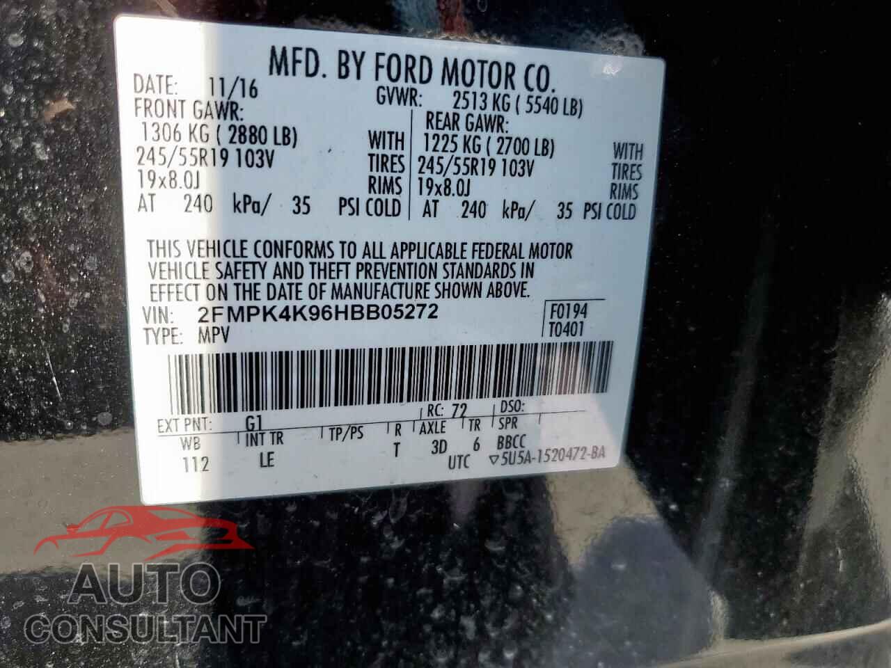 FORD EDGE 2017 - 2FMPK4K96HBB05272