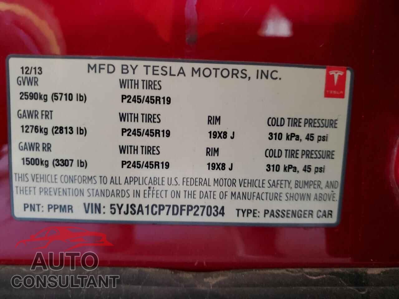TESLA MODEL S 2013 - 5YJSA1CP7DFP27034