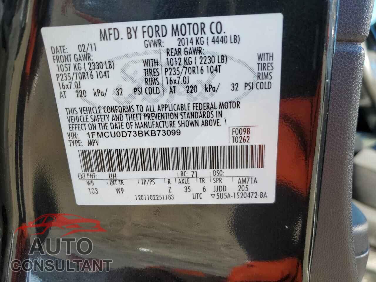 FORD ESCAPE 2011 - 1FMCU0D73BKB73099