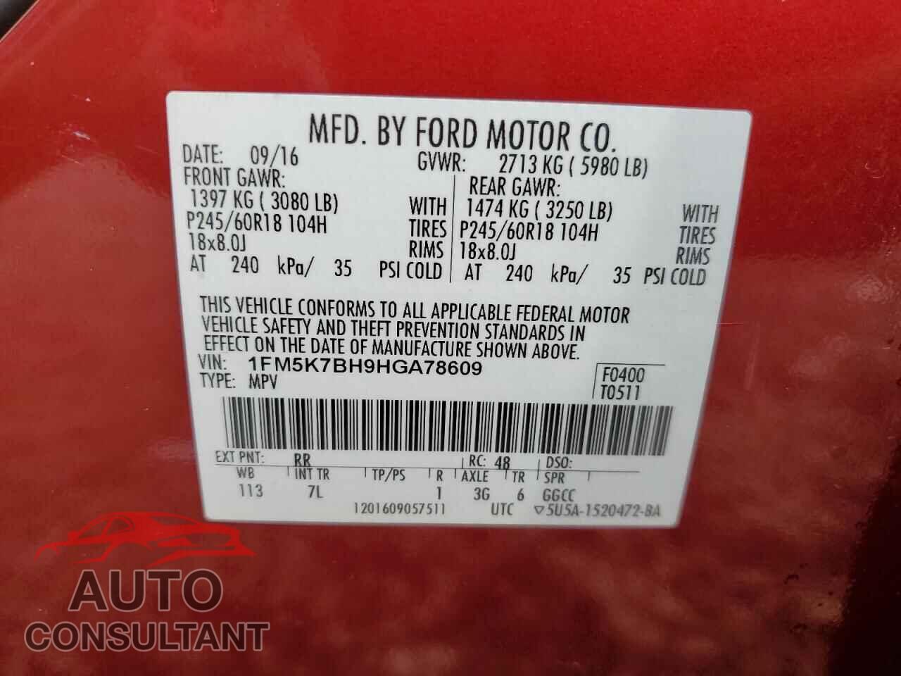 FORD EXPLORER 2017 - 1FM5K7BH9HGA78609