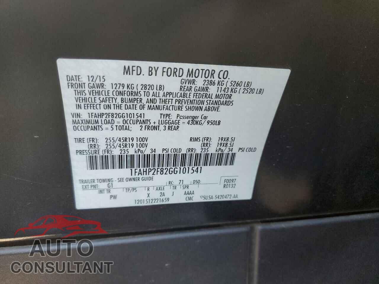 FORD TAURUS 2016 - 1FAHP2F82GG101541