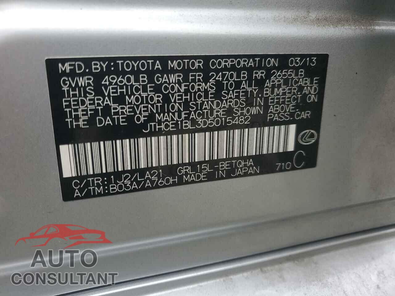 LEXUS GS 2013 - JTHCE1BL3D5015482