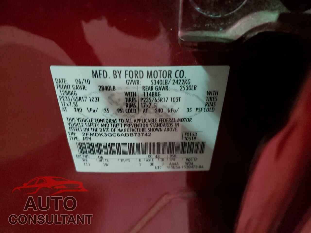 FORD EDGE 2010 - 2FMDK3GC6ABB73742