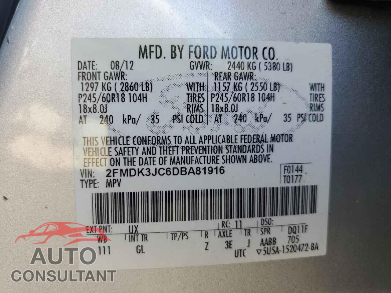 FORD EDGE 2013 - 2FMDK3JC6DBA81916
