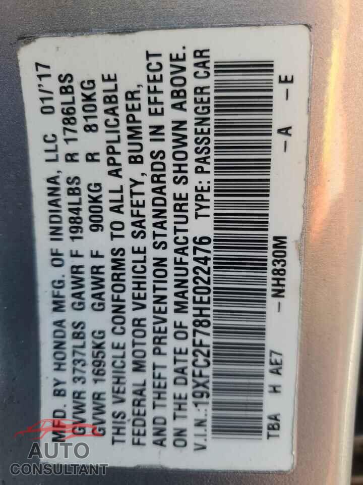 HONDA CIVIC 2017 - 19XFC2F78HE022476
