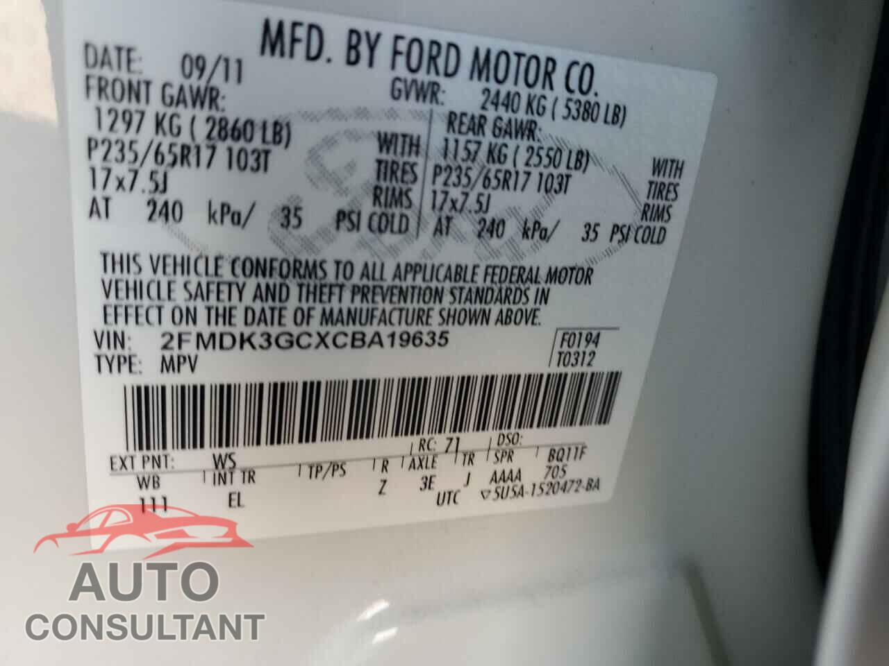 FORD EDGE 2012 - 2FMDK3GCXCBA19635
