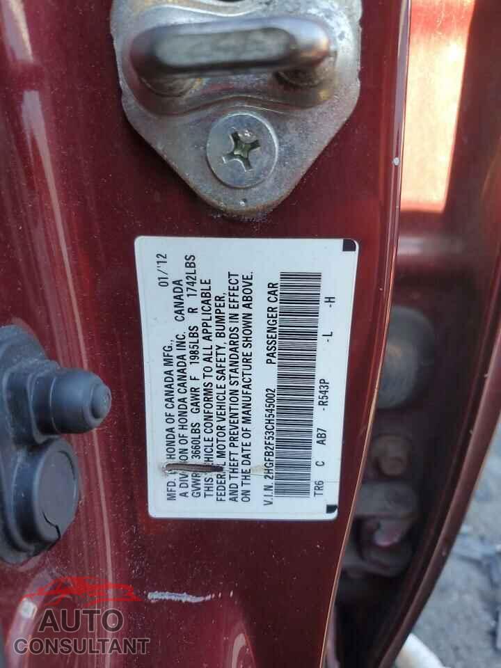 HONDA CIVIC 2012 - 2HGFB2F53CH545002