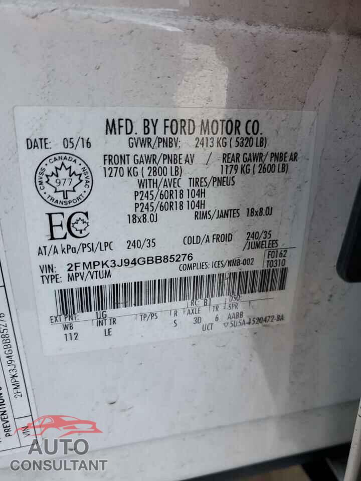 FORD EDGE 2016 - 2FMPK3J94GBB85276