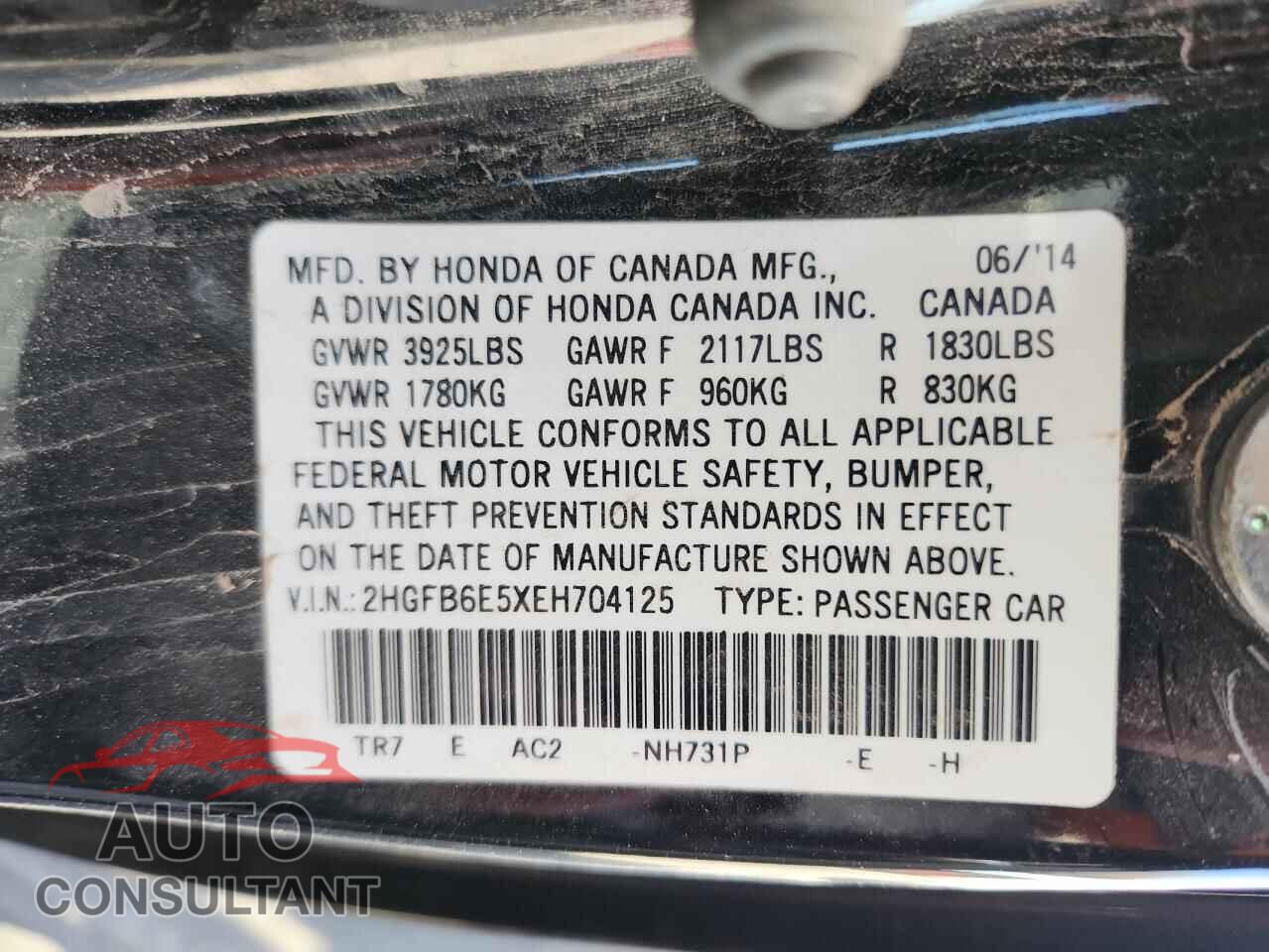 HONDA CIVIC 2014 - 2HGFB6E5XEH704125