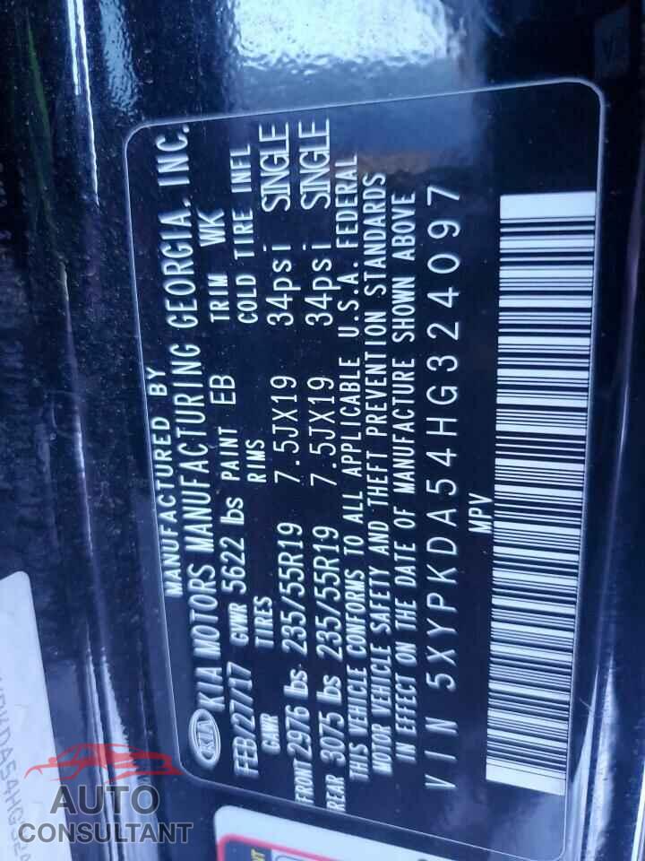 KIA SORENTO 2017 - 5XYPKDA54HG324097