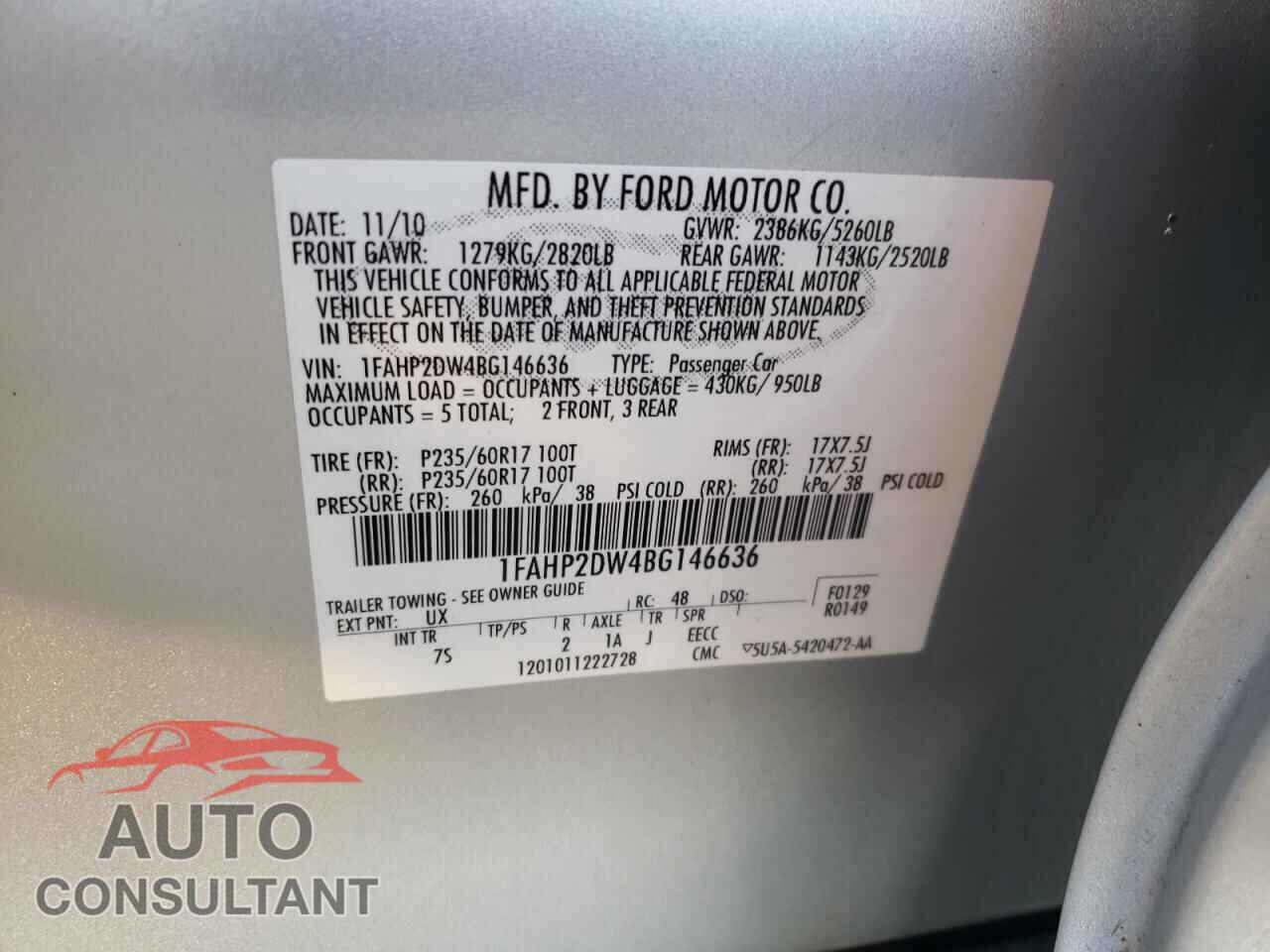 FORD TAURUS 2011 - 1FAHP2DW4BG146636