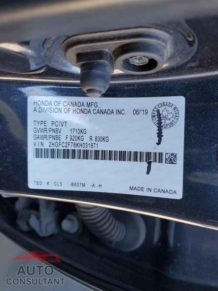 HONDA CIVIC 2019 - 2HGFC2F78KH031871